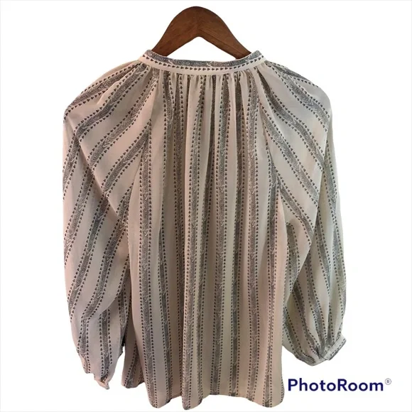 Lucky Brand Romantic Poet's Blouse. Sheer. Cream and Black. Medium - Picture 8 of 10